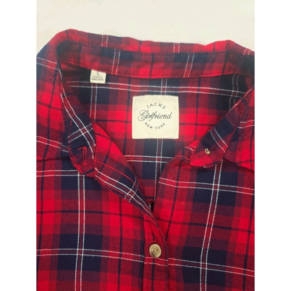 Jach's Girlfriend Cozy Flannel Shirt Red Plaid Long Sleeve Sz L Hand Pockets - Picture 6 of 8